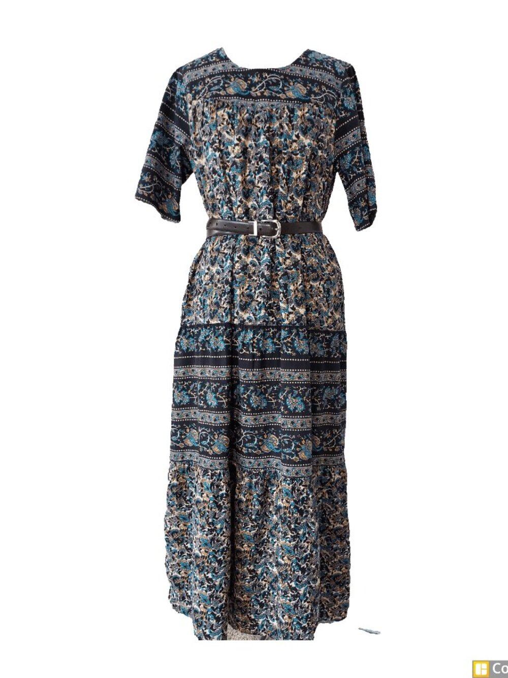 La Cera Vintage Boho Indian tapestry tiered pocketed dress SZ M 100% Cotton